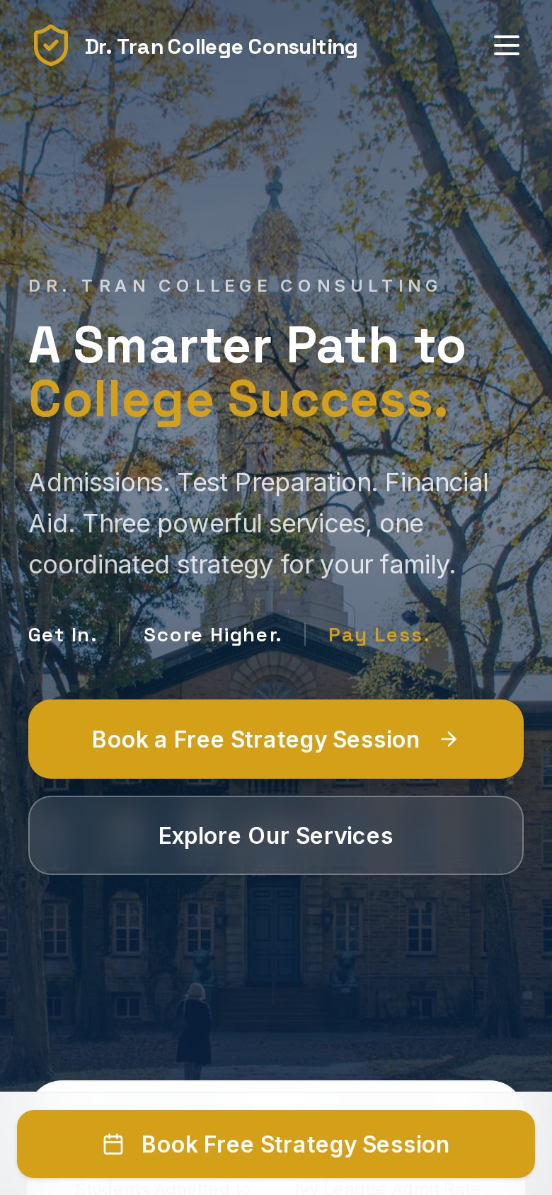 Dr. Tran College Consulting website mobile view — responsive design by AT Digital